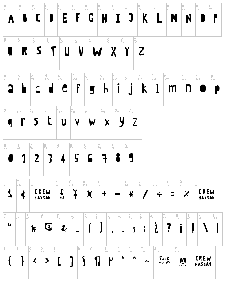 CrewHassan font map