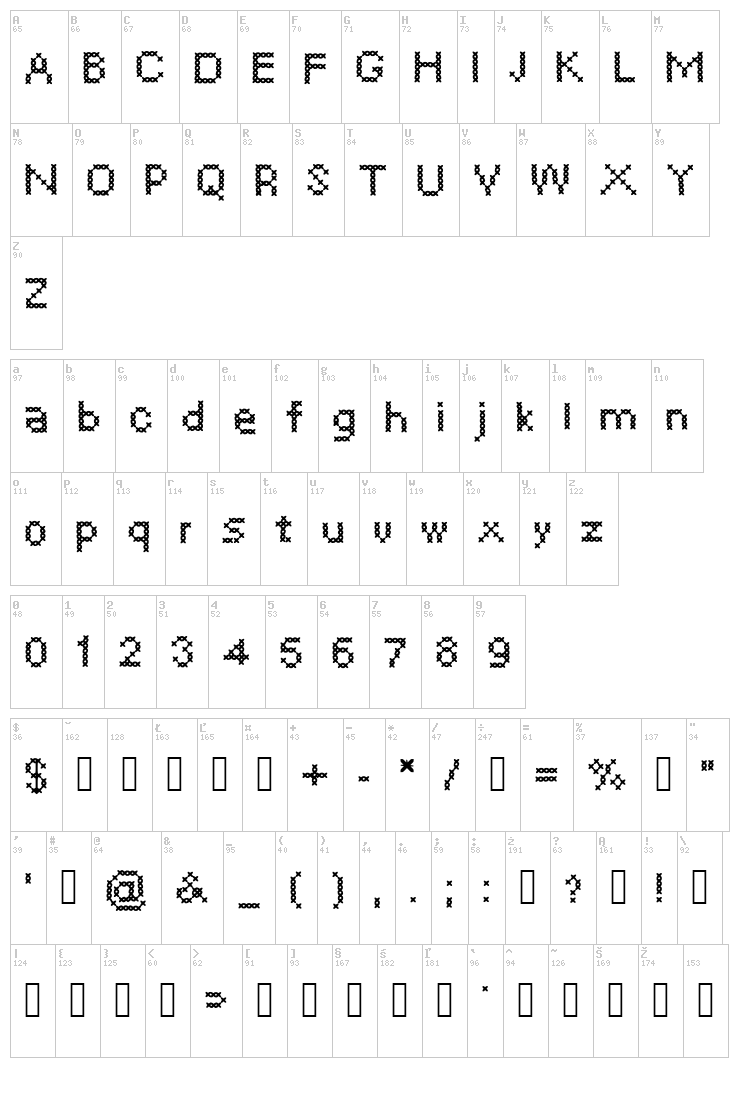 Cross Sew font map