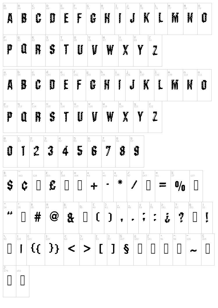 Darks CF Machine font map
