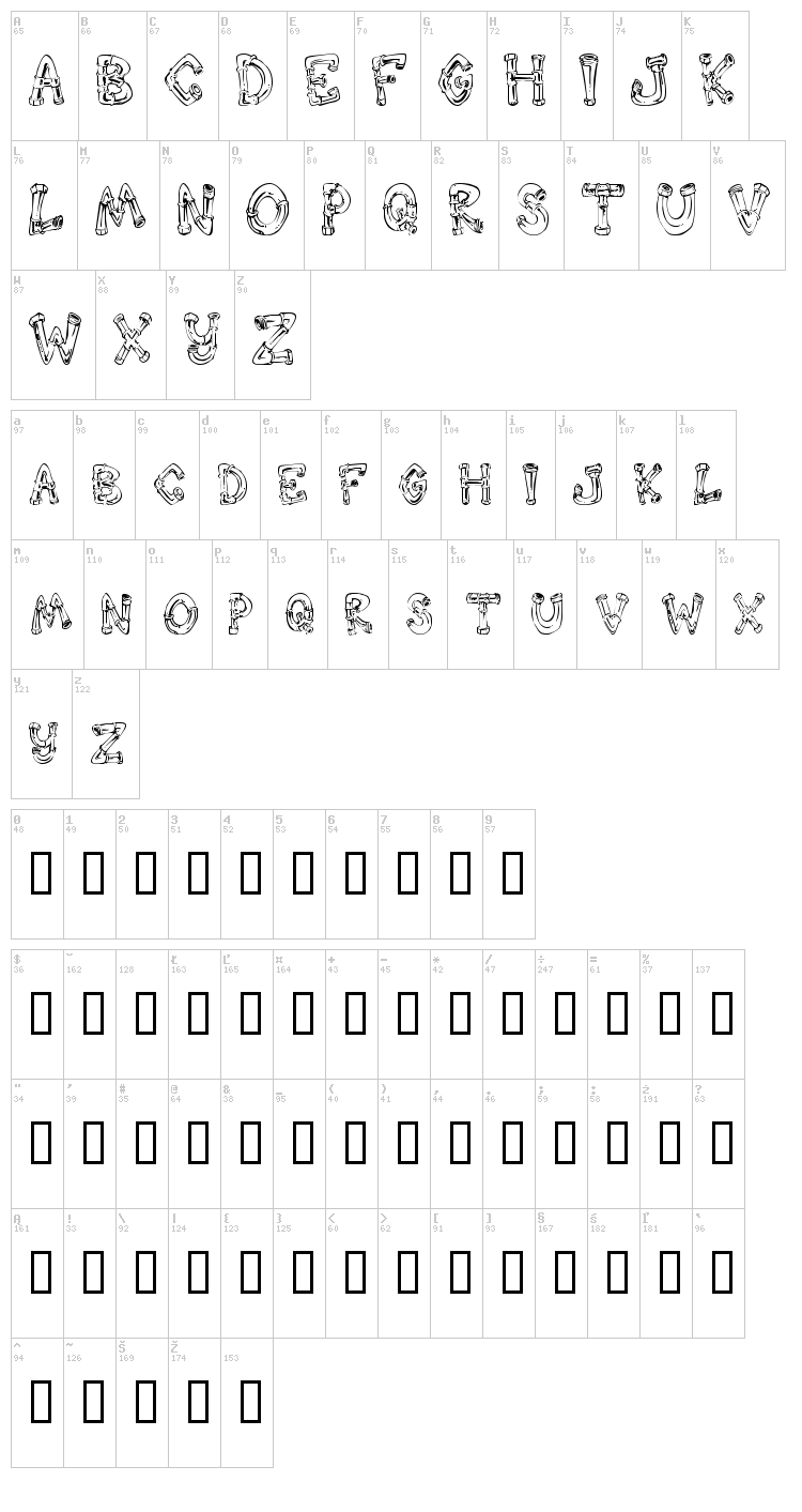 Down the Drain font map