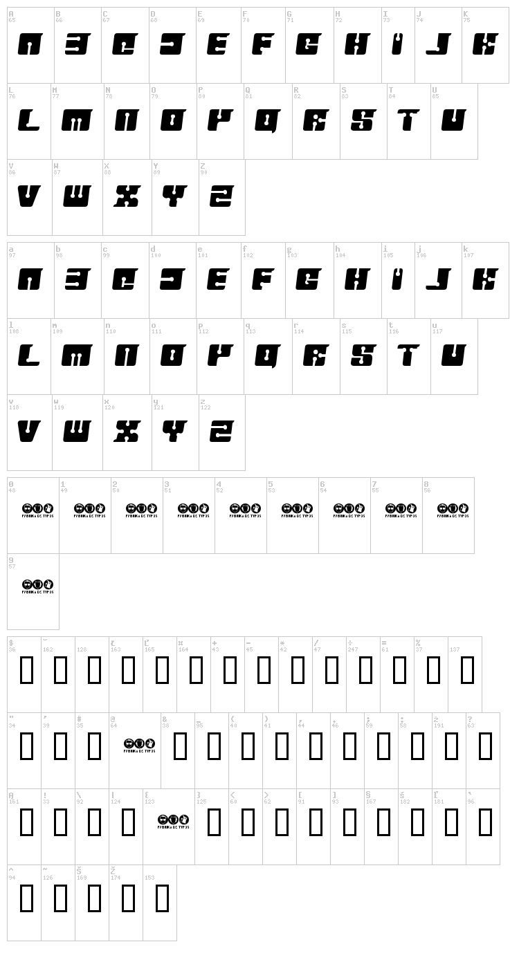 Floppy Disk font map
