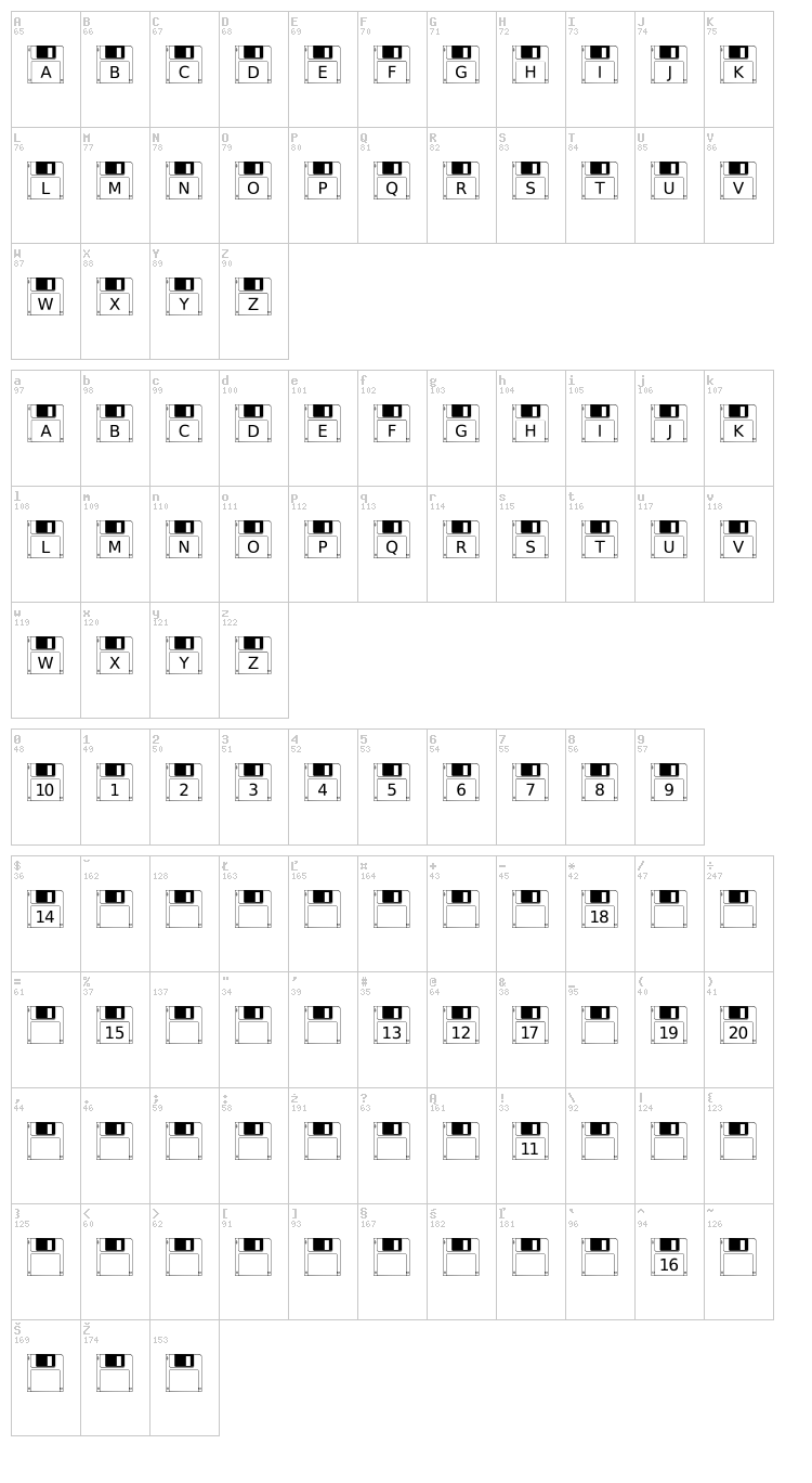 Floppy Disk font map