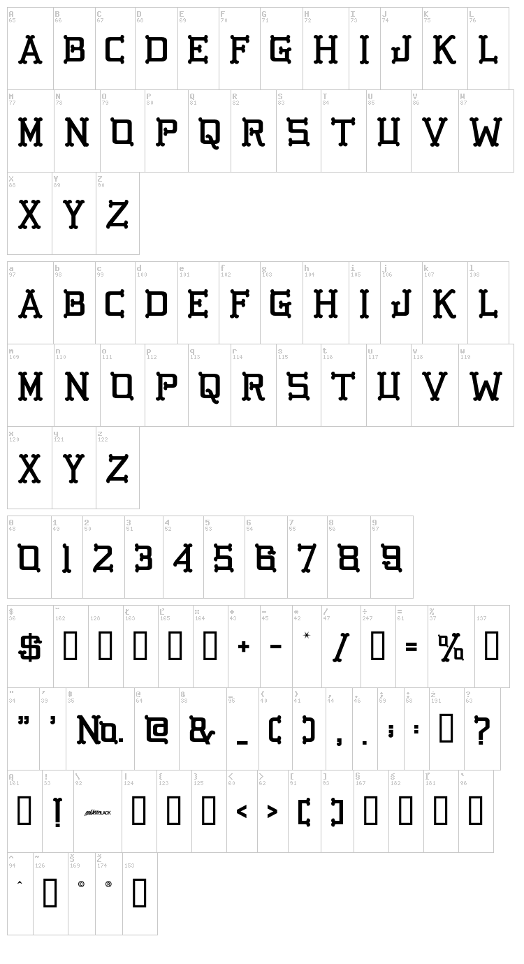 GB Golden Bones font map