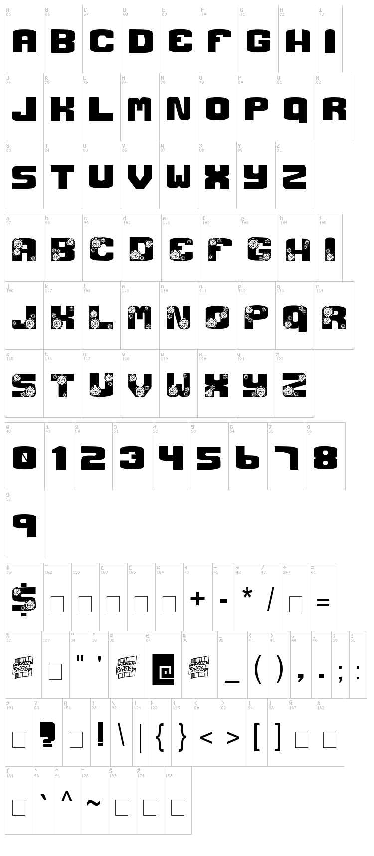 Gear Crank font map