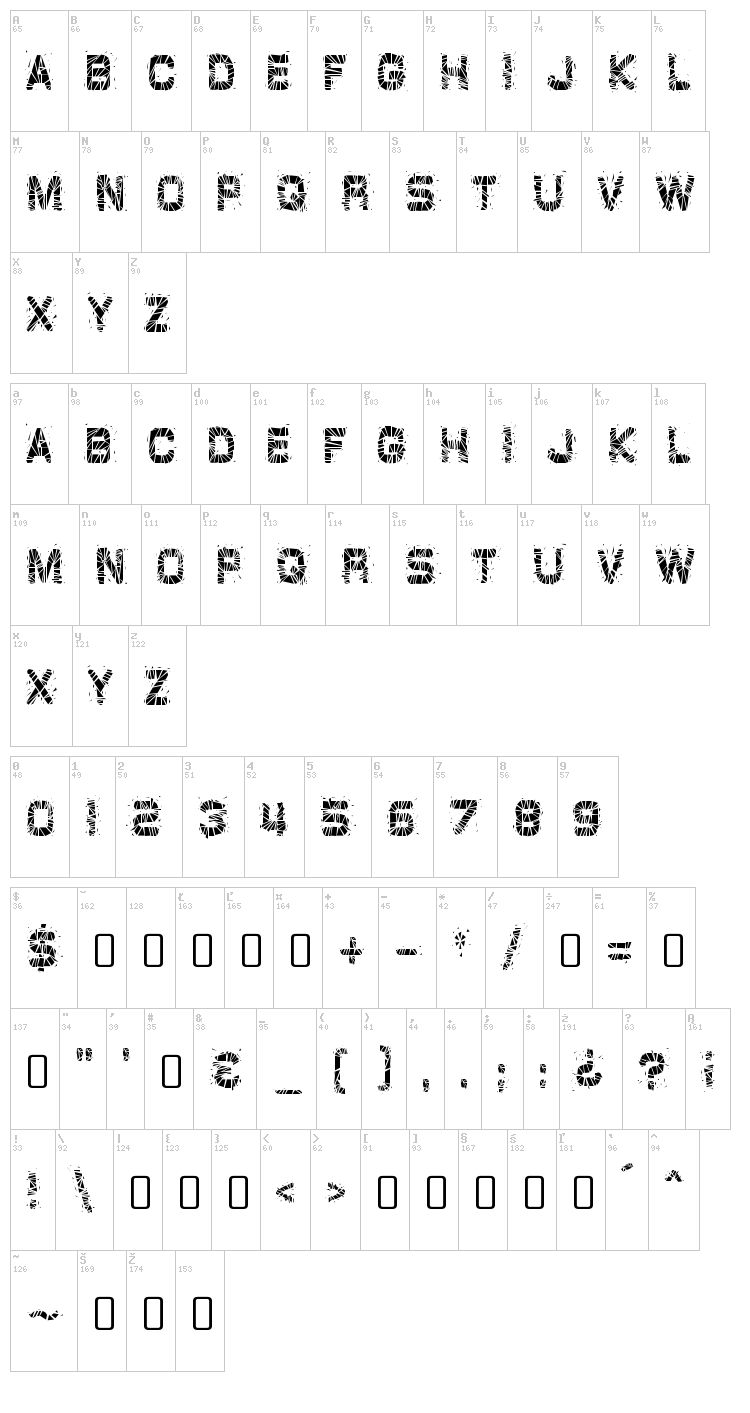 GlazKrak font map