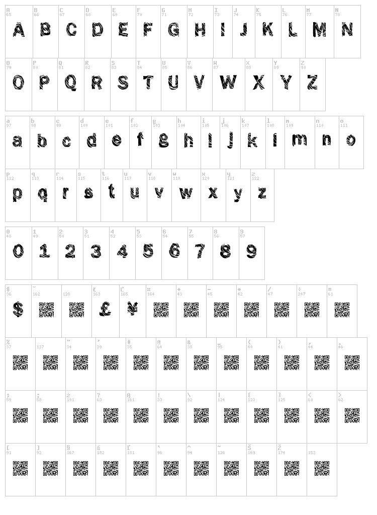 Grunge Shack font map