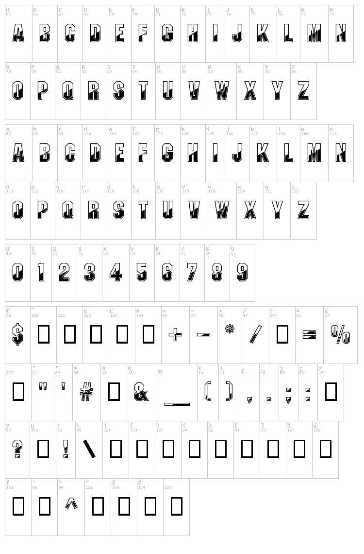 Gun Metal font map
