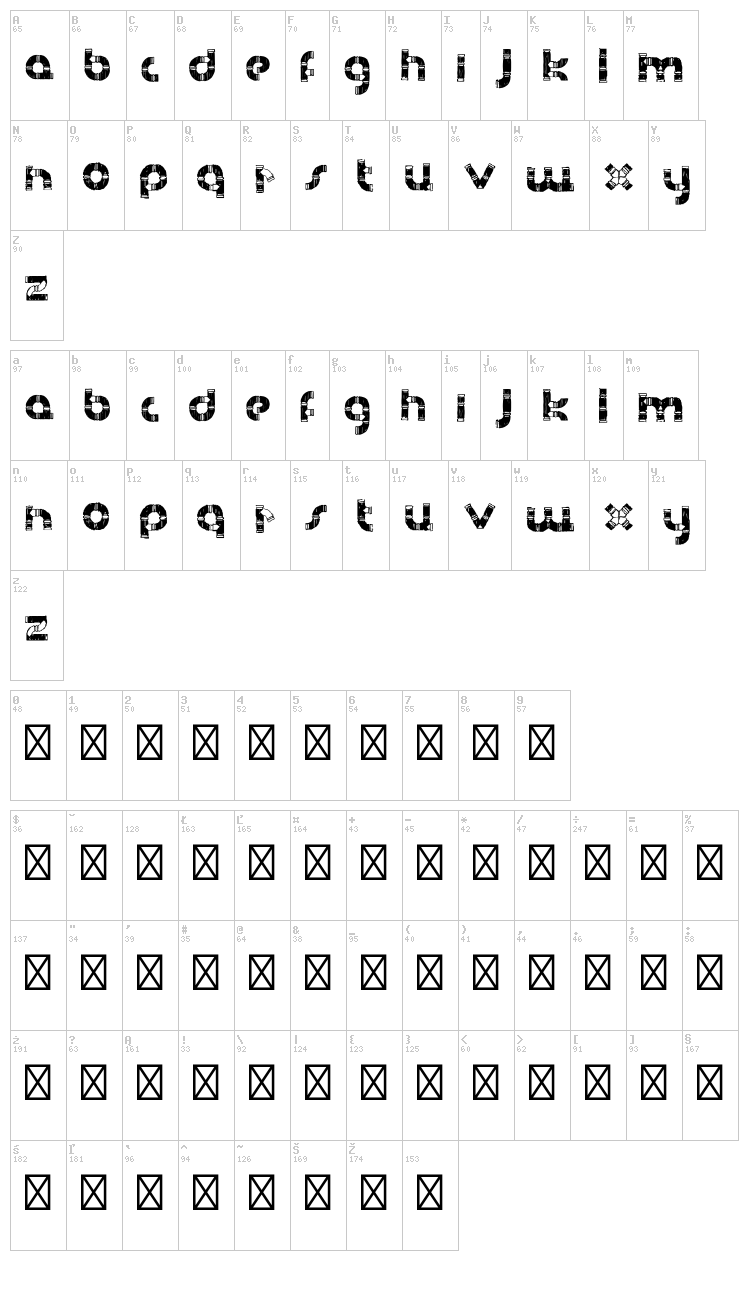 Handdrawn Pipe font map