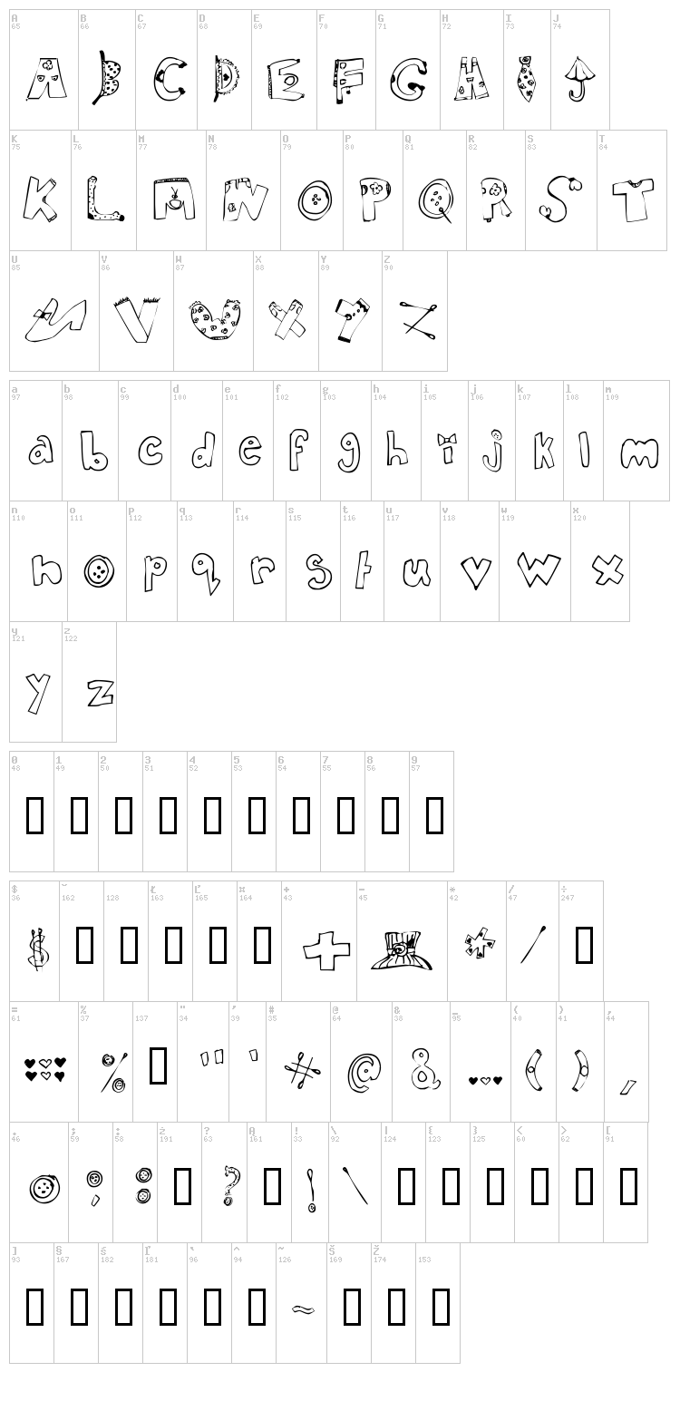In my closet font map