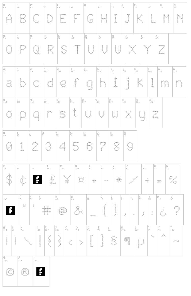 JD Persegi font map