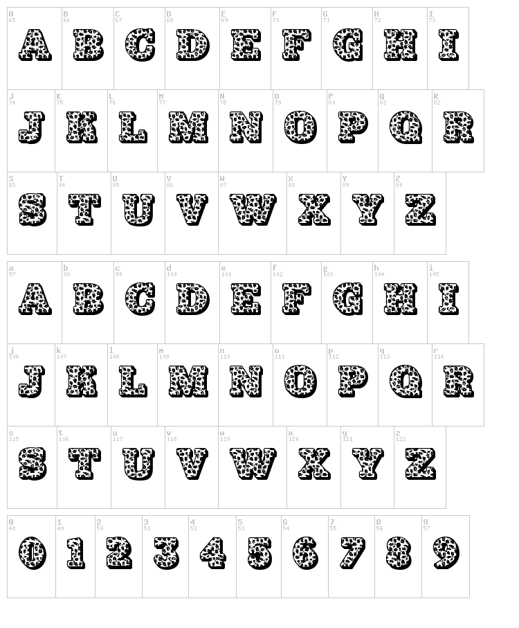JF Holly font map