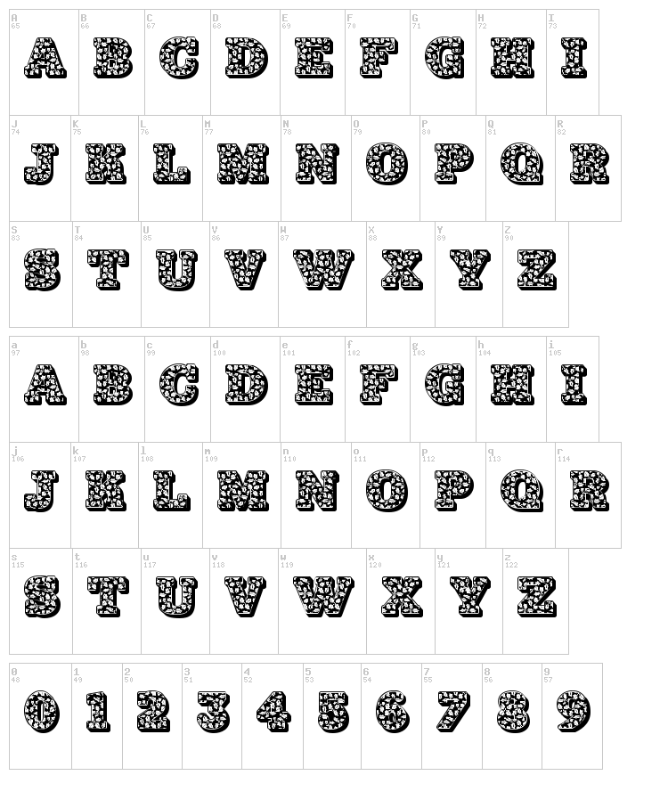 JF Holly font map