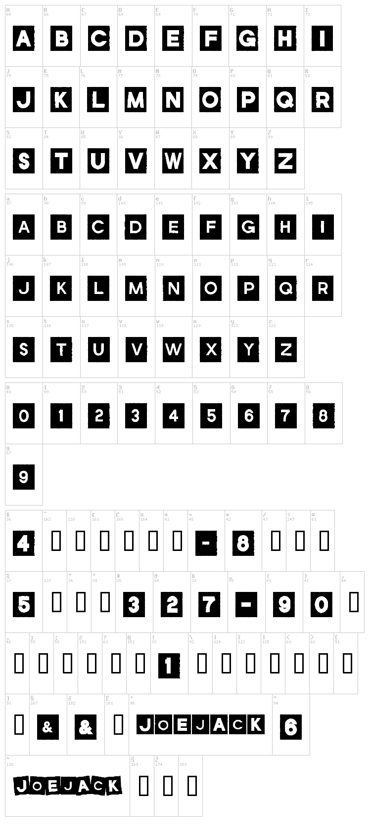 JoeJack font map
