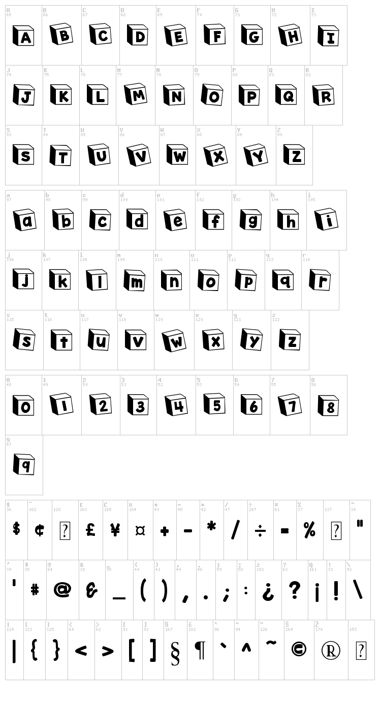 K26 Toy Blocks 123 font map