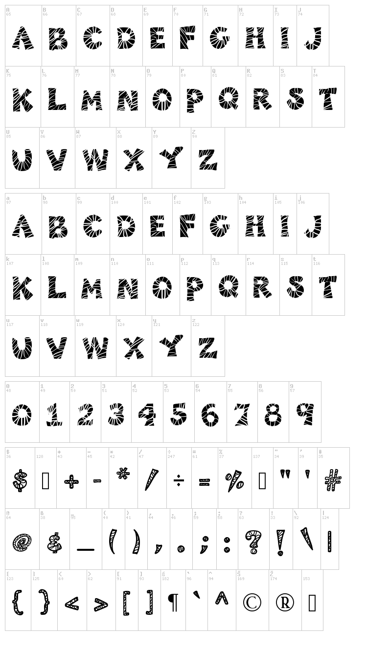 KB3 Zebra Patch font map