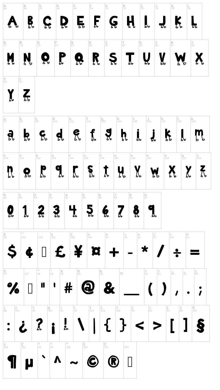 KB Now Walk It Out font map
