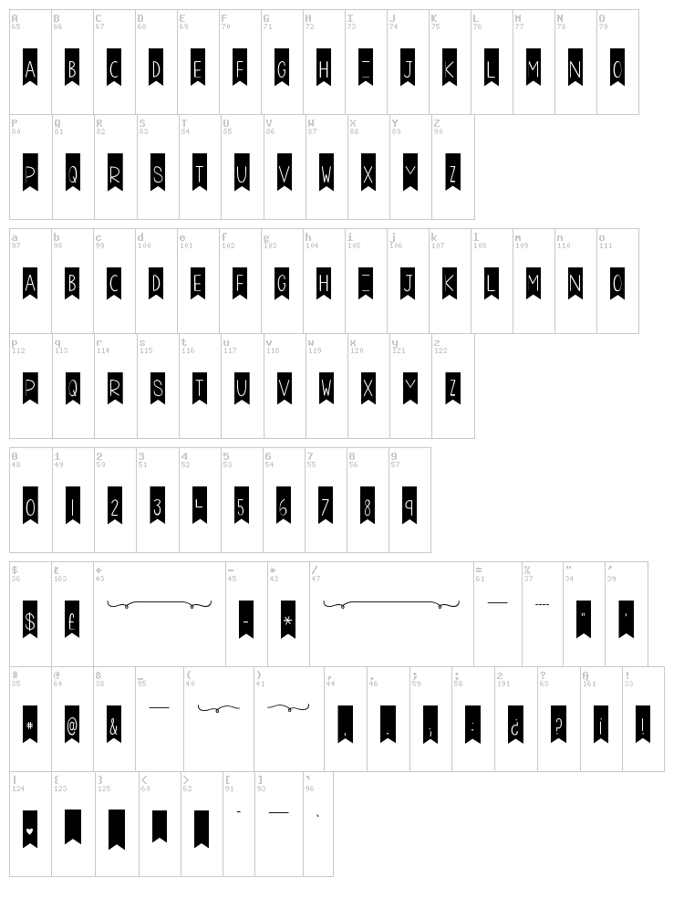 KG A Little Swag font map