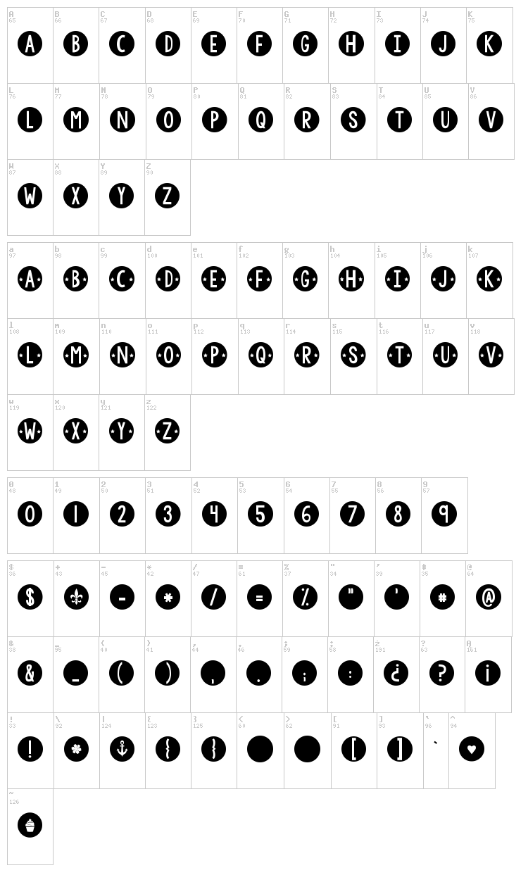 KG Counting Stars font map