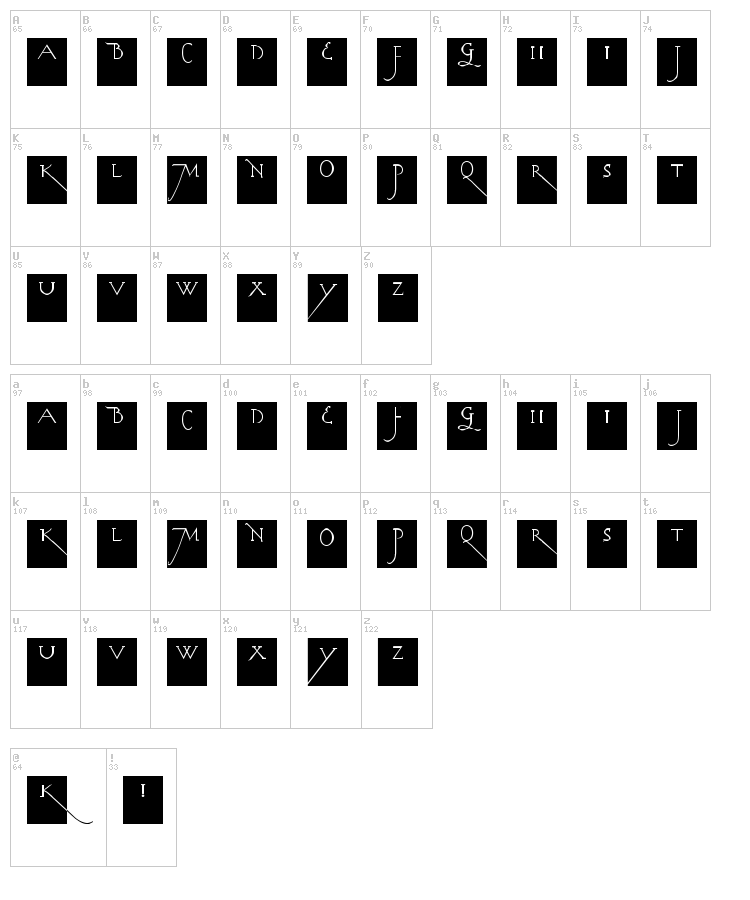 Kochs Long Caps Squares font map