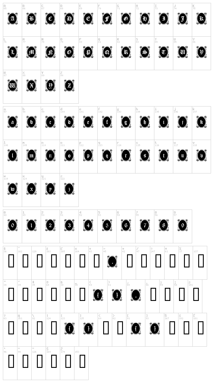 Looking Glass font map