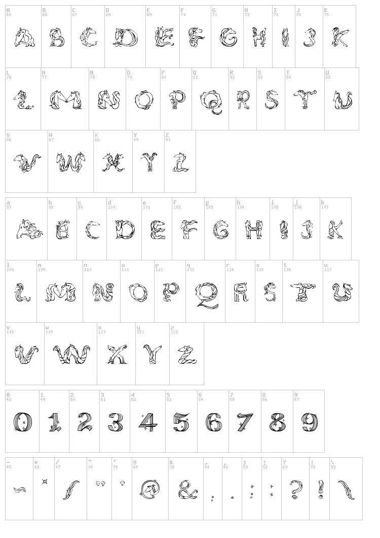 Magical Unicorn font map