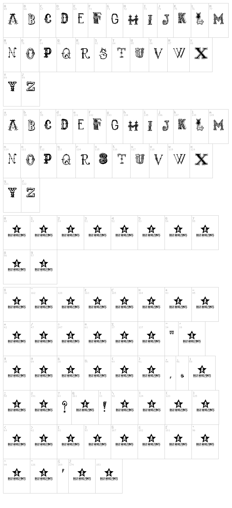 Monbijoux font map