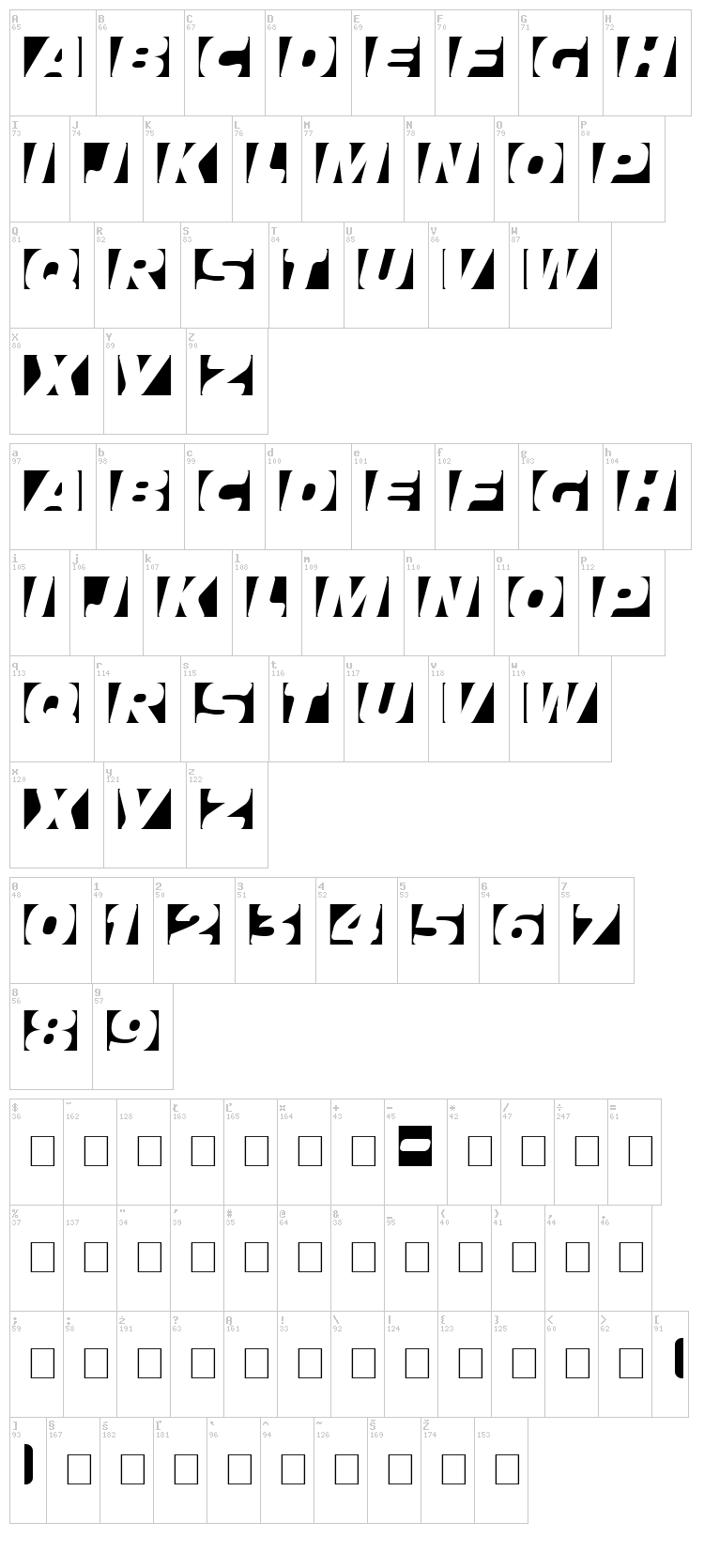 Obliquo font map