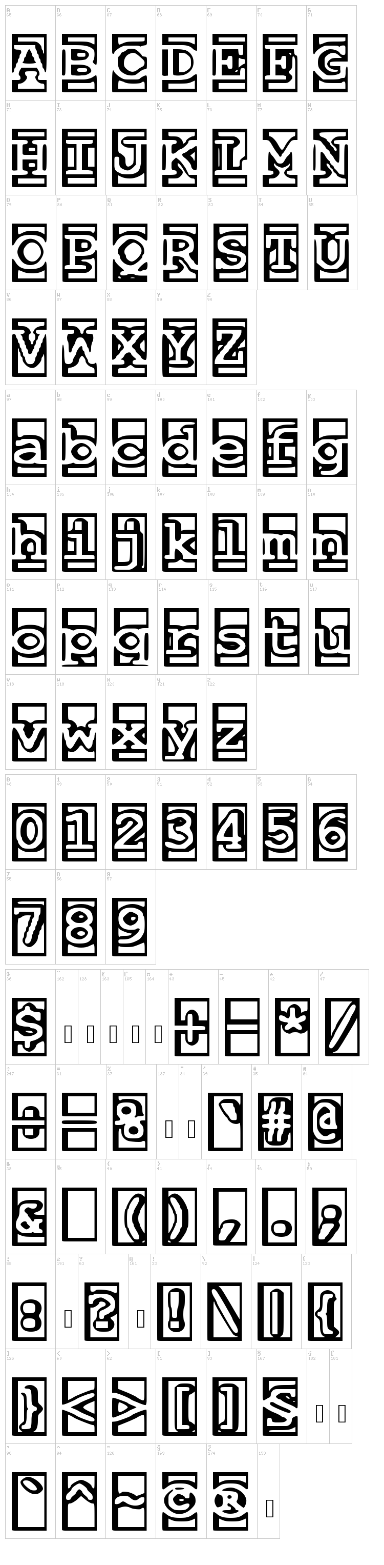 One and a Half Feet Under font map