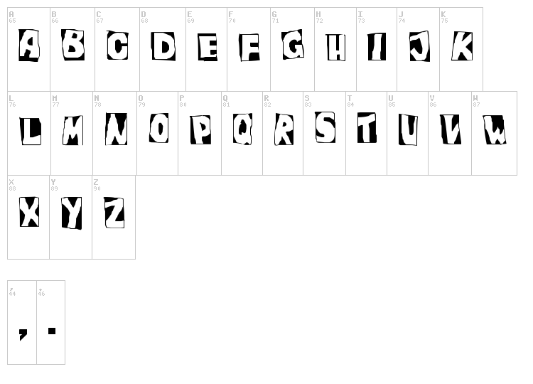 PeepShow font map