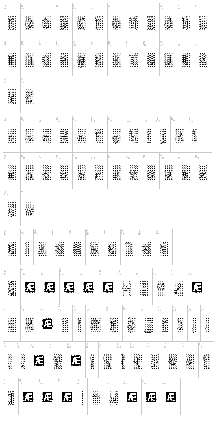Pindown BRK font map