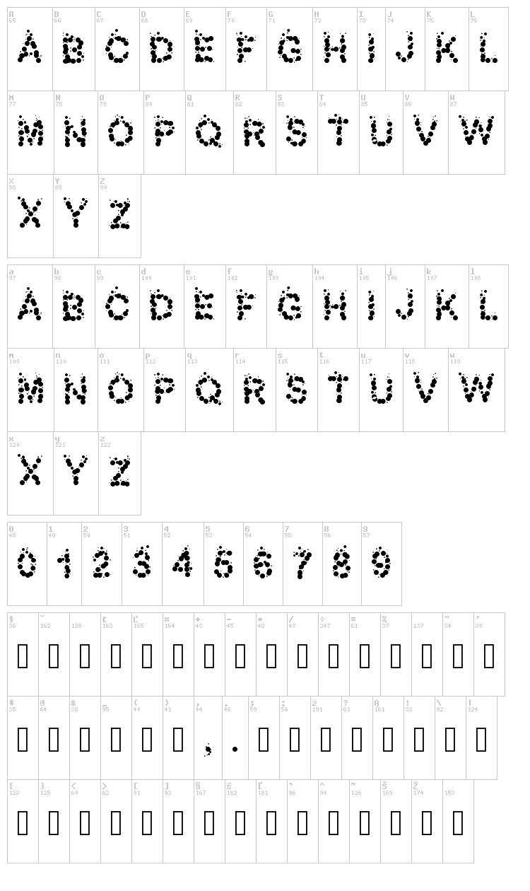 PW Bubbles font map