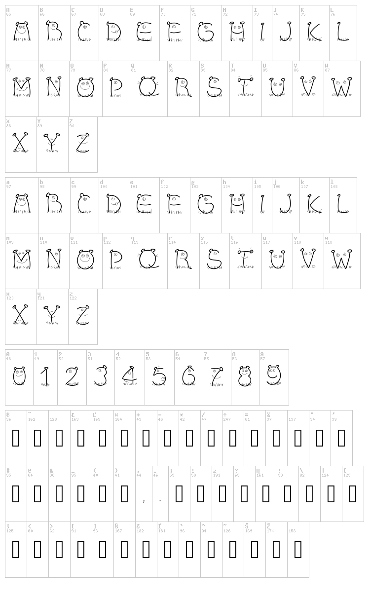 PW Children font map