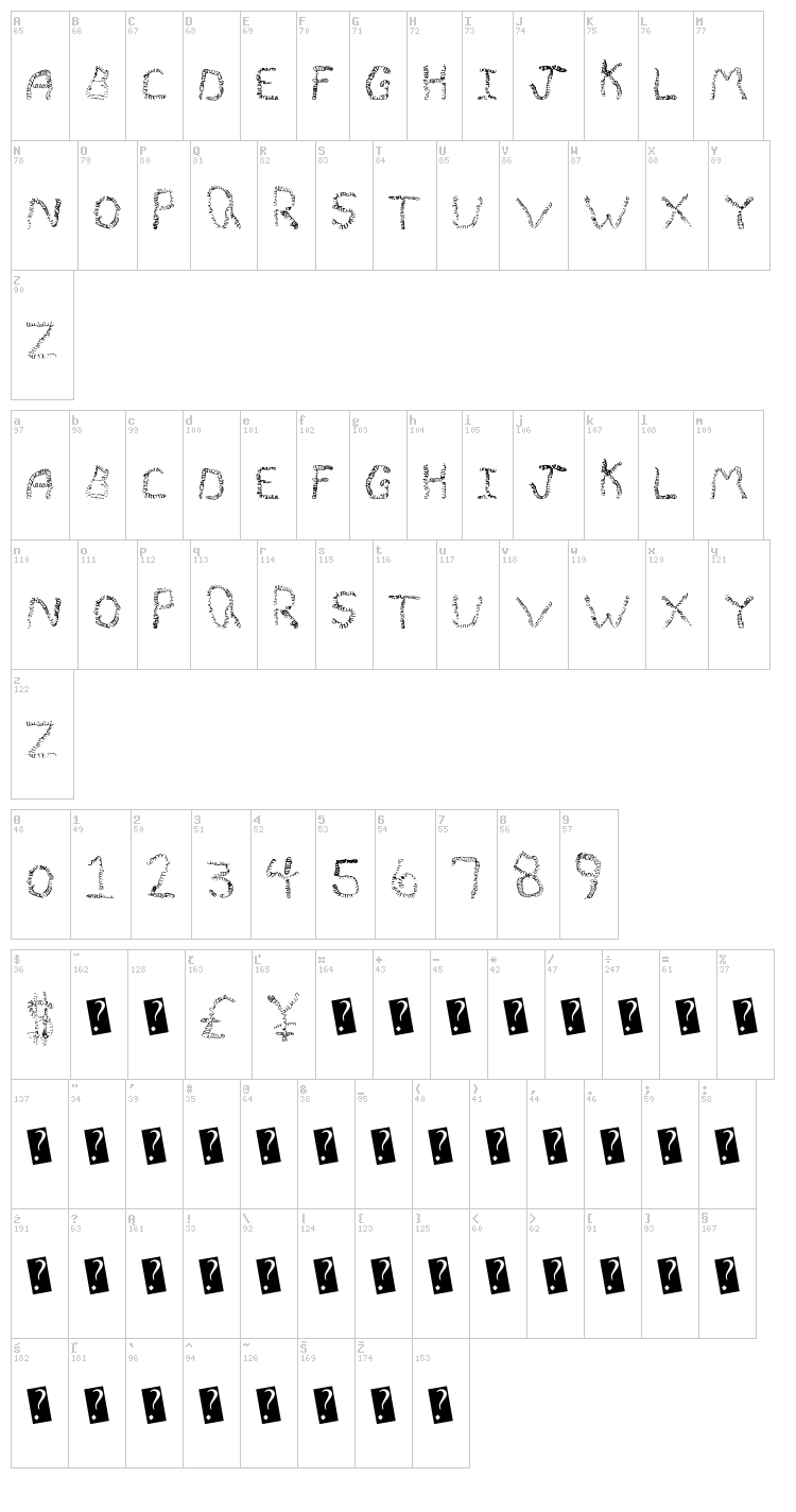 Quivering Noodle font map