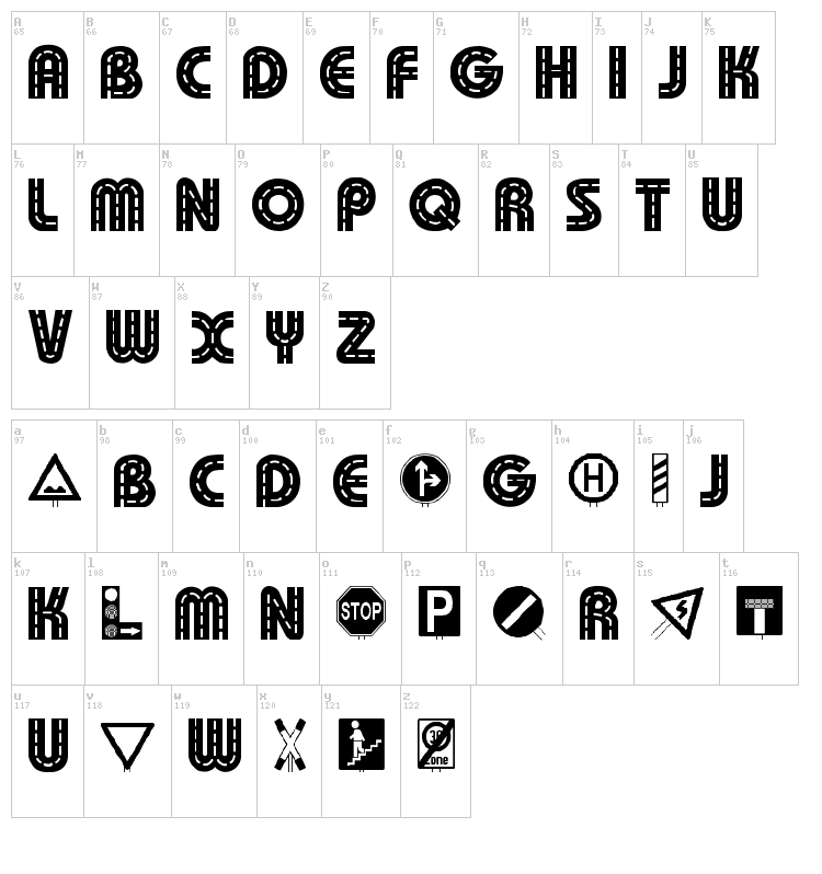 Schilderwald font map