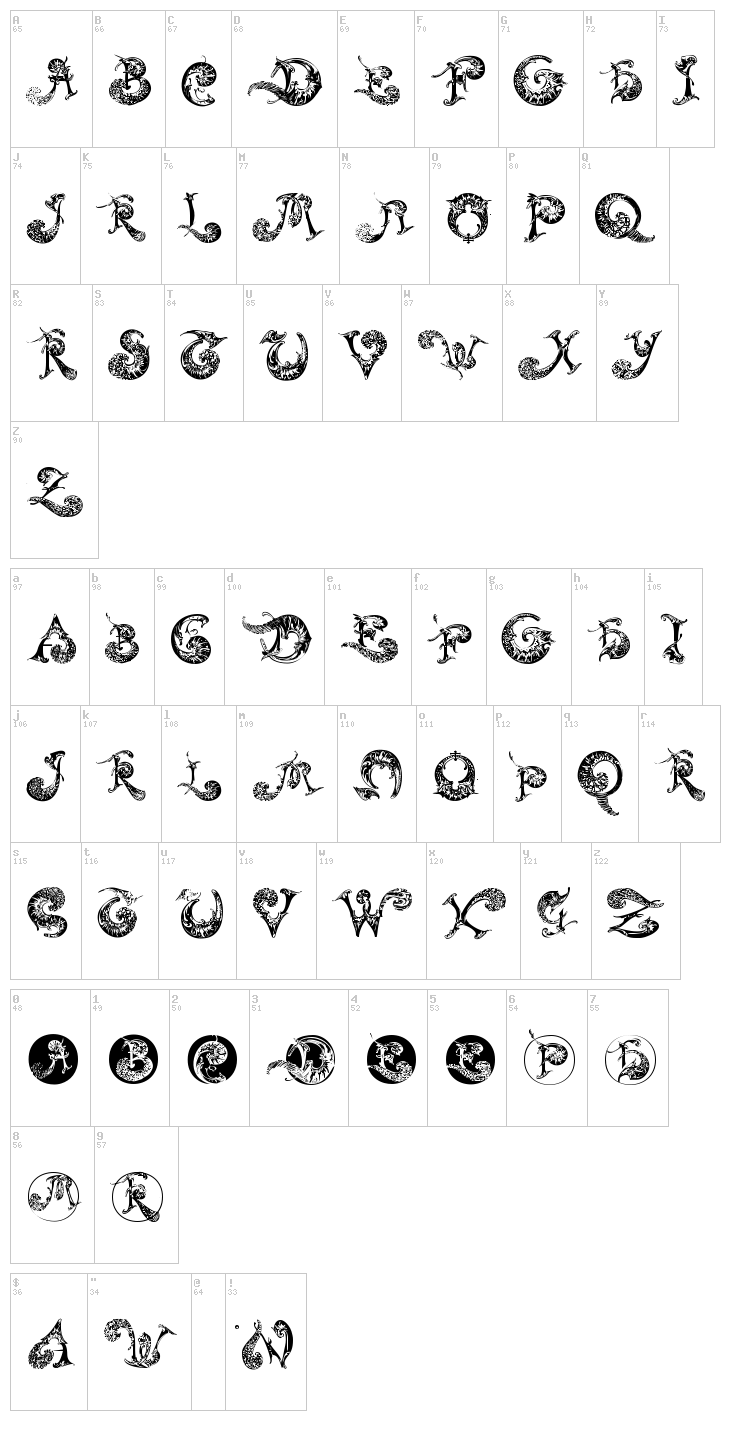 Schnoerkel Caps font map
