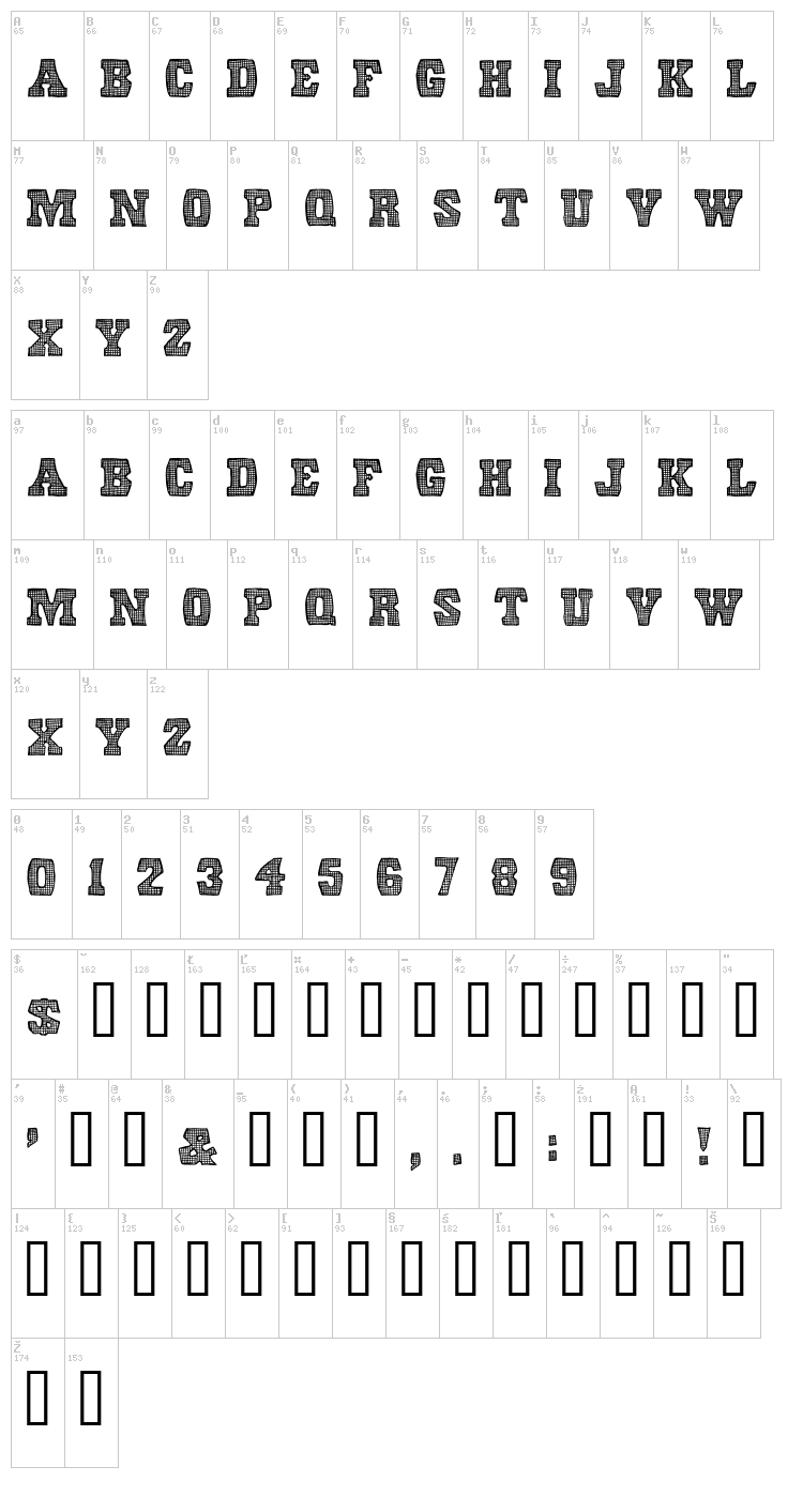 Screen Door font map