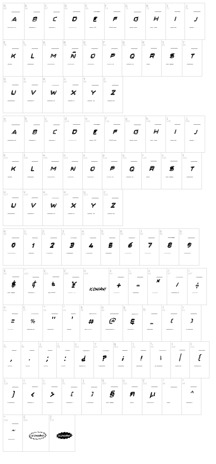 Secret Files font map