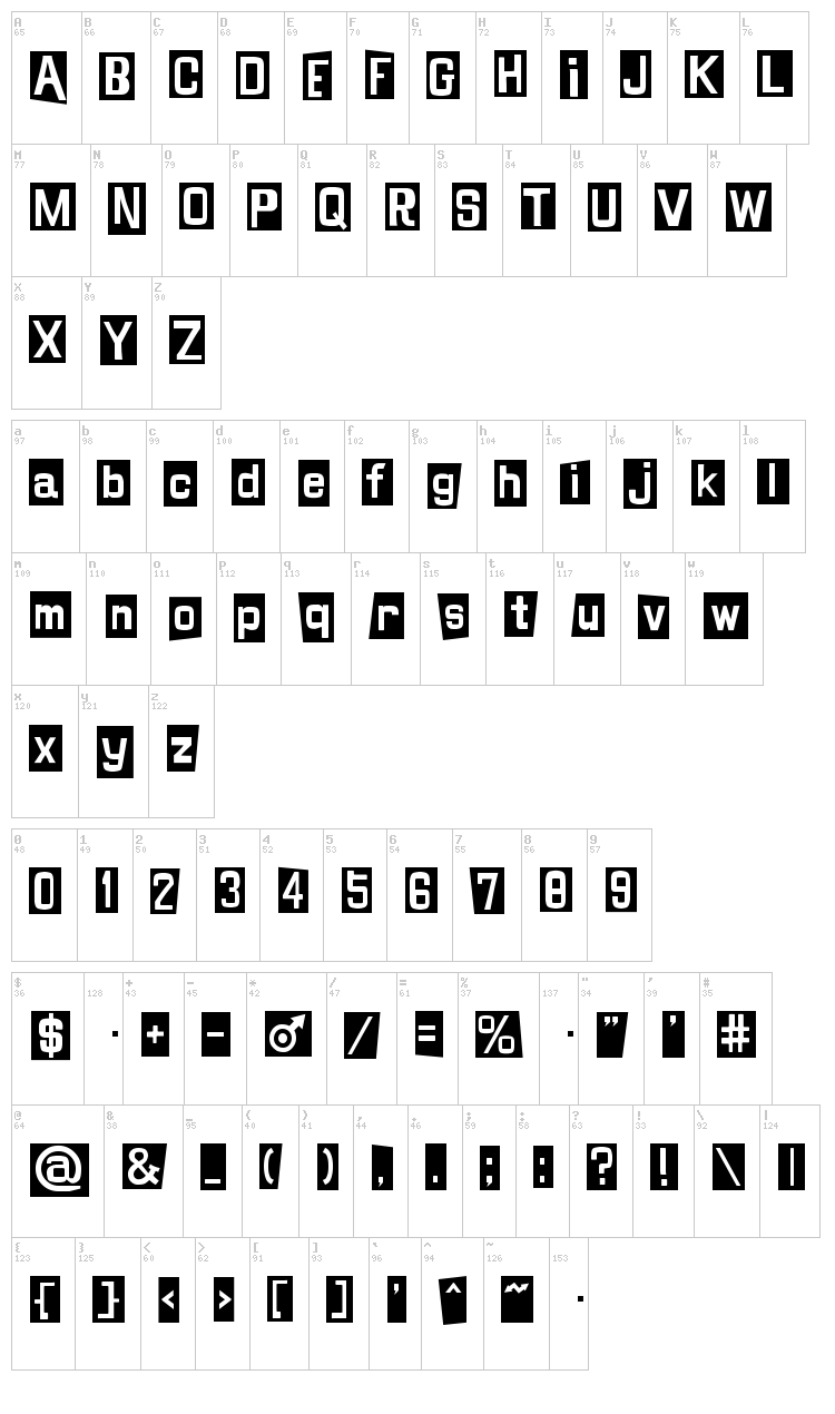 Shinji Blues font map