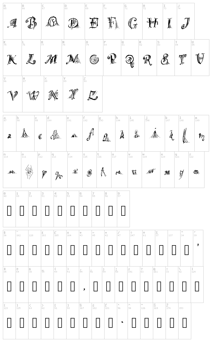 Spider Written font map
