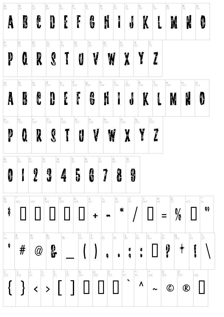 Starshine MF font map
