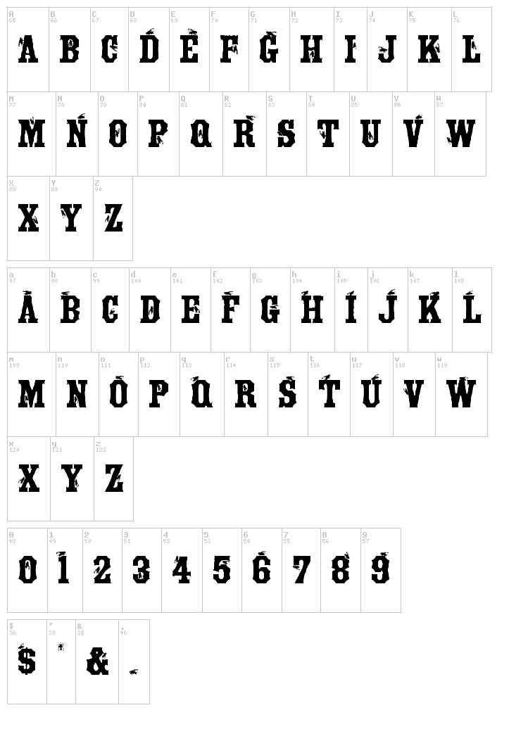 Tuscan Flies font map