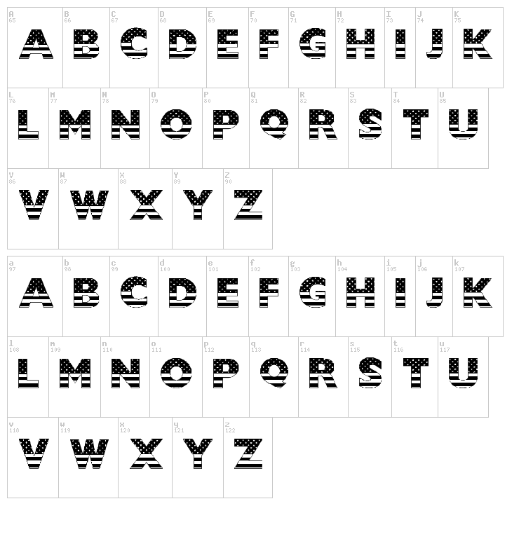 US Stars N Stripes font map