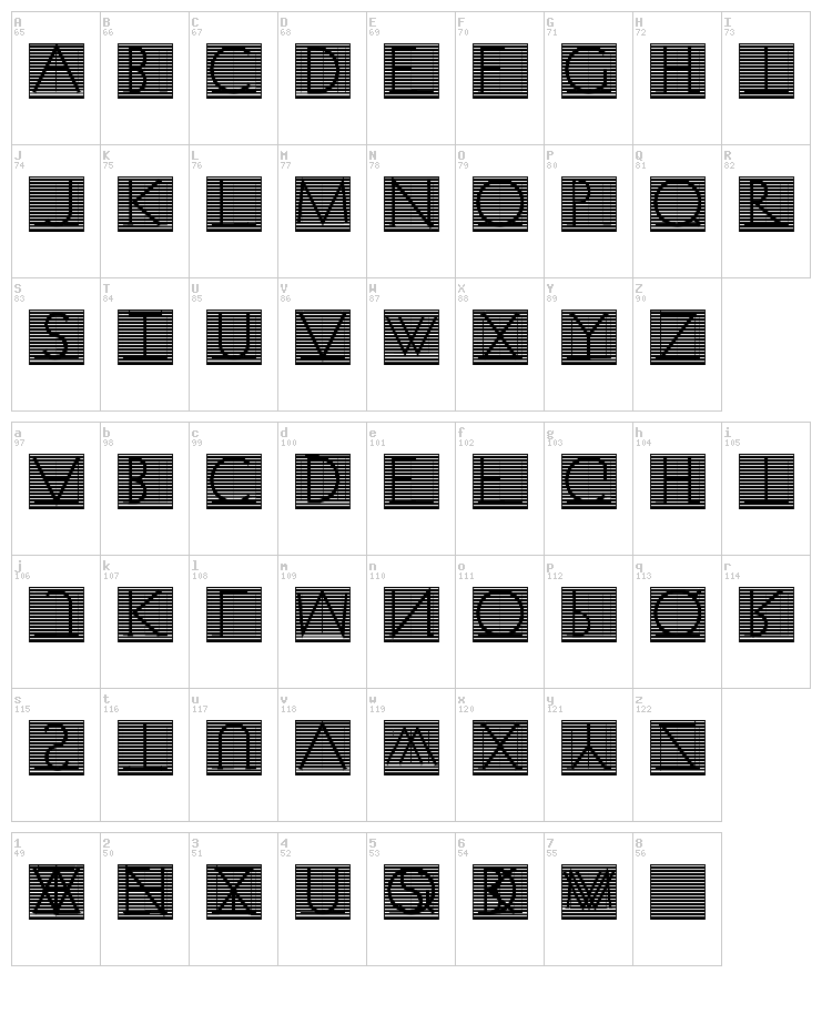 Venetian Blind font map