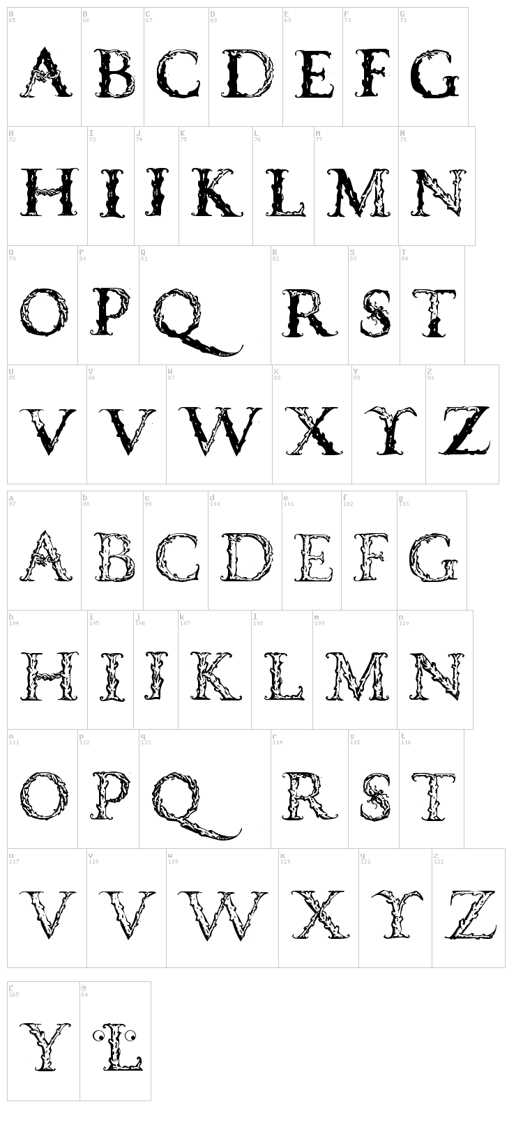 Vespasian Caps font map