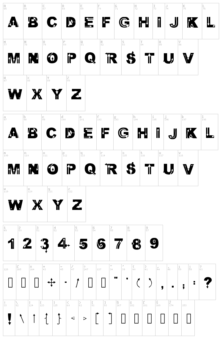 Wild Arrows font map
