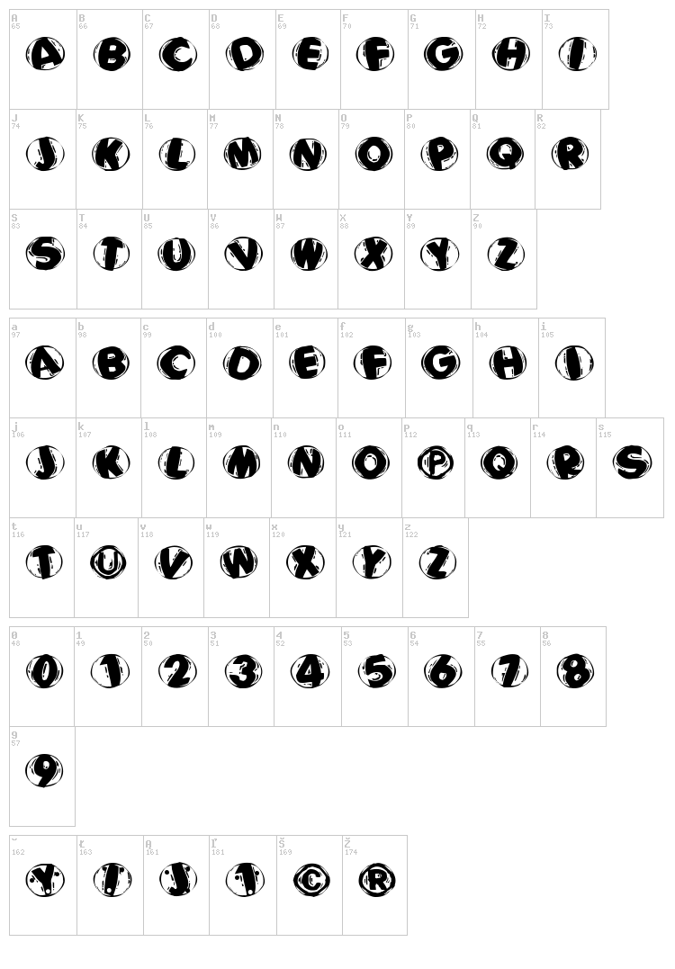 Woodcutted Caps font map