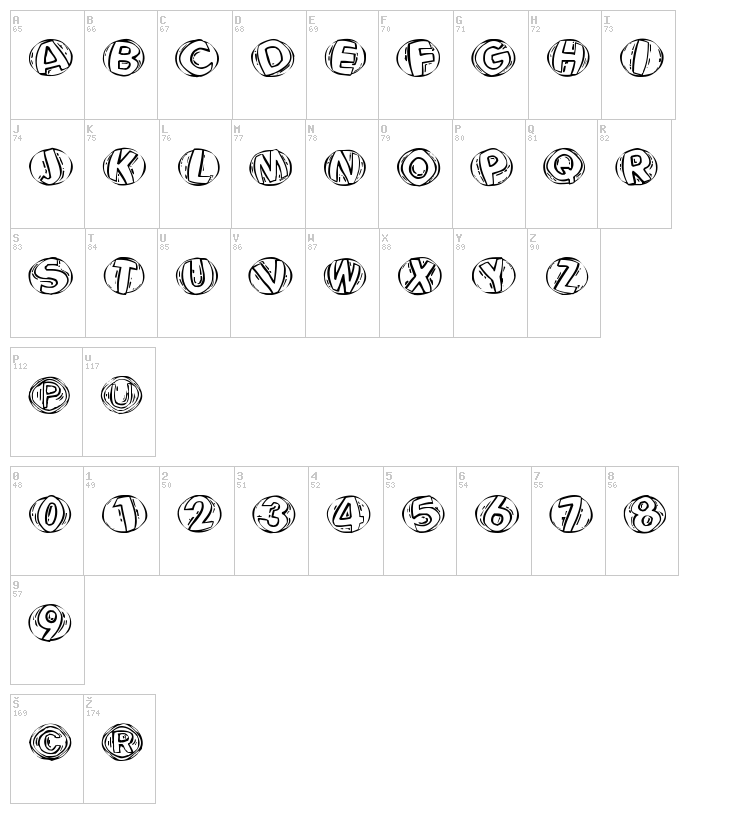 Woodcutted Caps font map