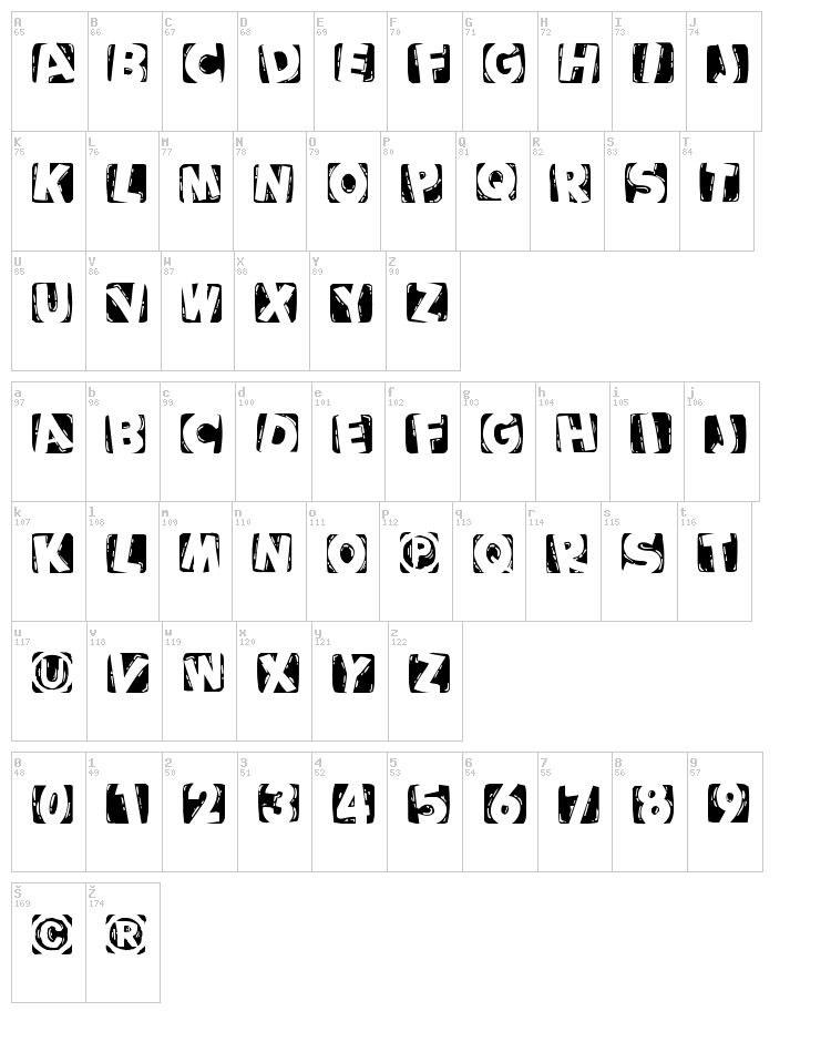 Woodcutted Caps font map