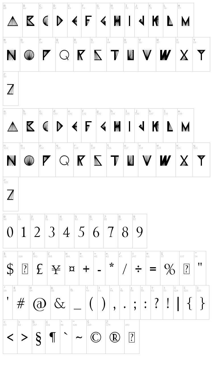X-Prism font map