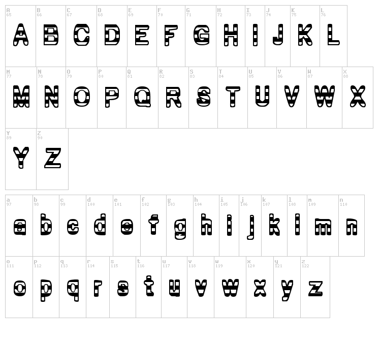 Zebra Parade font map